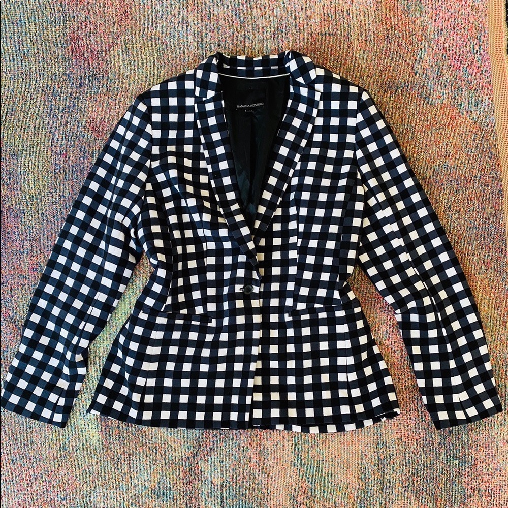 Gingham plaid print banana republic blazer jacket